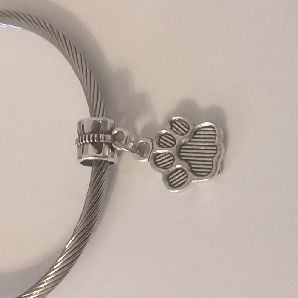 Silver Paw Print‎ Dangle Charm for Pandora Style Bracelet